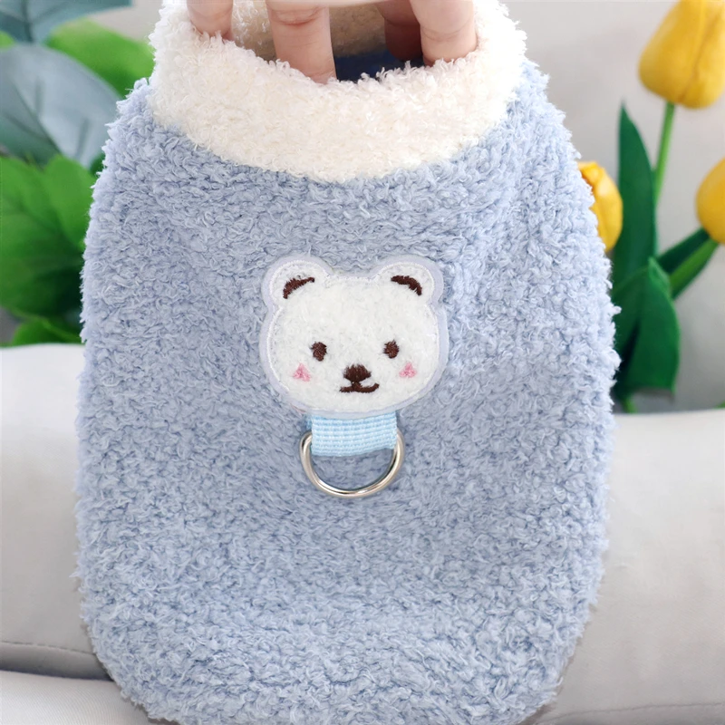 Cute Bear Head Vest Autumn Pet Warm Fleece Leashable Dog Clothes Teddy Winter Clothes Yorkshire Christmas Gift