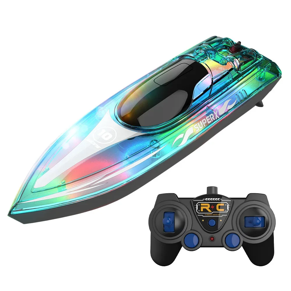 RC Boat com Case para Adultos e Crianças, V555, 2.4GHz Iluminação, RC Racing Boat, Bright LED Light, Bateria Recarregável, 15km, h