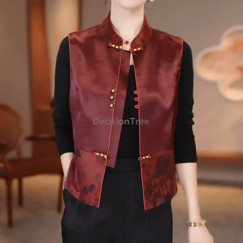 

2025 новый винтажный женский жилет в китайском стиле, осенний модный городской женский универсальный жилет, жилет с китайской пряжкой в виде диска