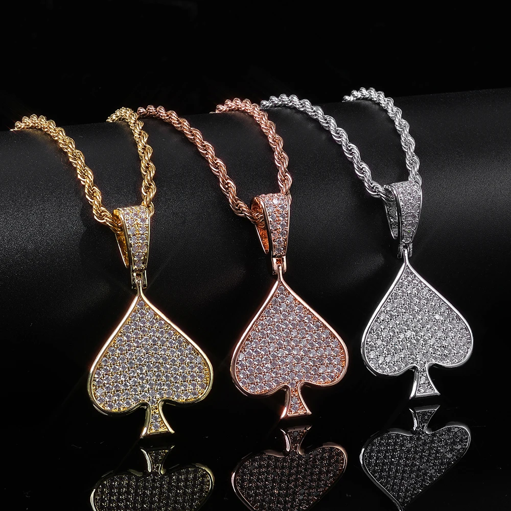 

HHIOK Рождественский покер с цветком сливы, кулон с цветком персика, ожерелье со льдом, роскошное розовое золото, циркон, ювелирный кулон в стиле хип-хоп