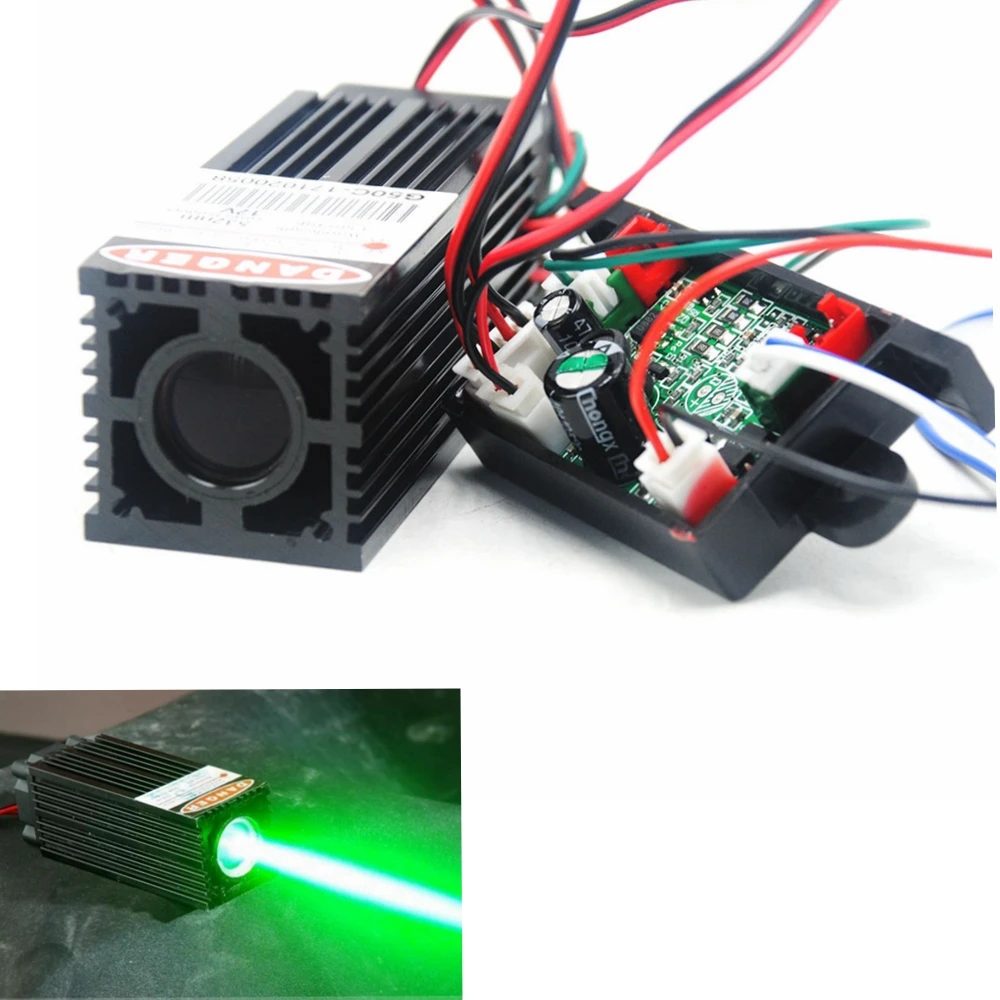 Módulo de diodo láser de haz grueso, luz verde, 532nm, 100mW, punto gordo, controlador TTL de 12V