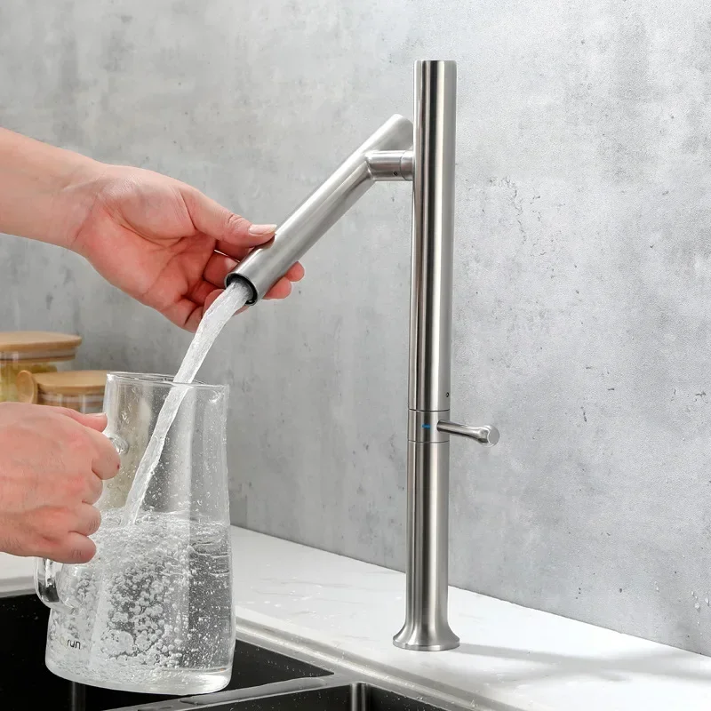 

Brushed Stainless Steel Kitchen Sink Faucet 360° Rotating Water Mixer Tap Single Hole Single Handle