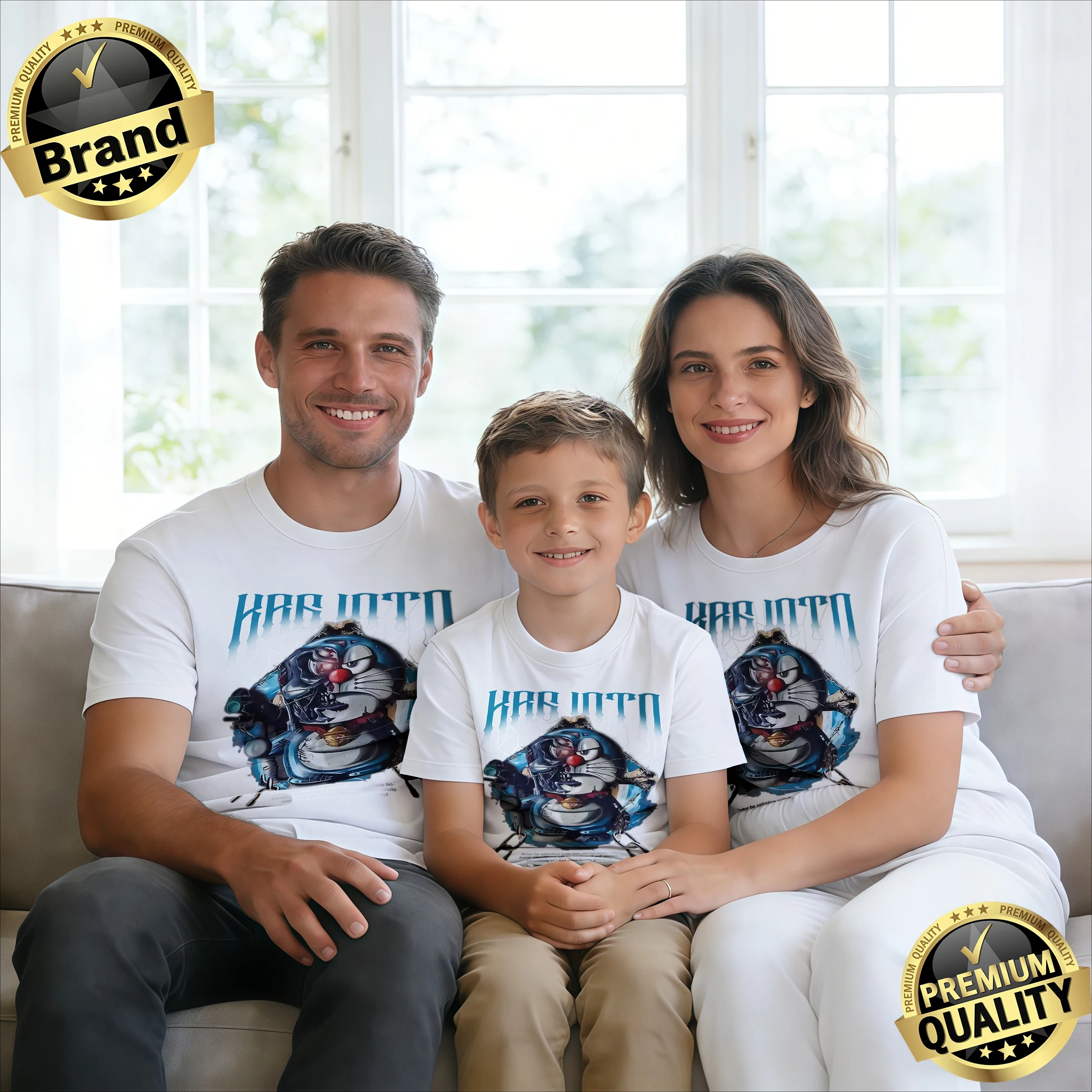 

2026 New Summer Matching Family Outfits, Mecha Doraemon Pure Cotton Tees, Loose Casual Tops, Single / 3-Person Options Fashion