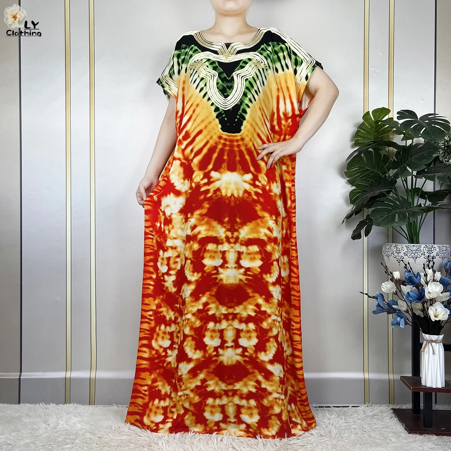 Vestido musulmán de manga corta para mujer, ropa Abaya Africana holgada de algodón con estampado Floral, Maxi, para verano, 2023