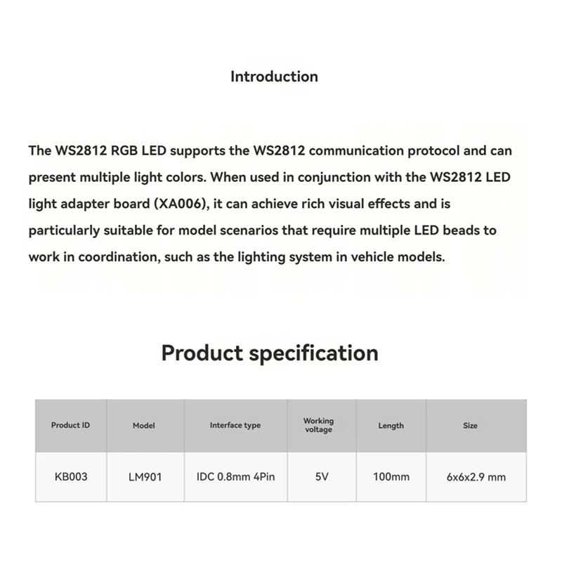 Super Sale 2PCS for Bambulab CyberBrick WS2812 RGB LED Light Board IDC0.8 4-Pin Connector 3D Printed Model Components