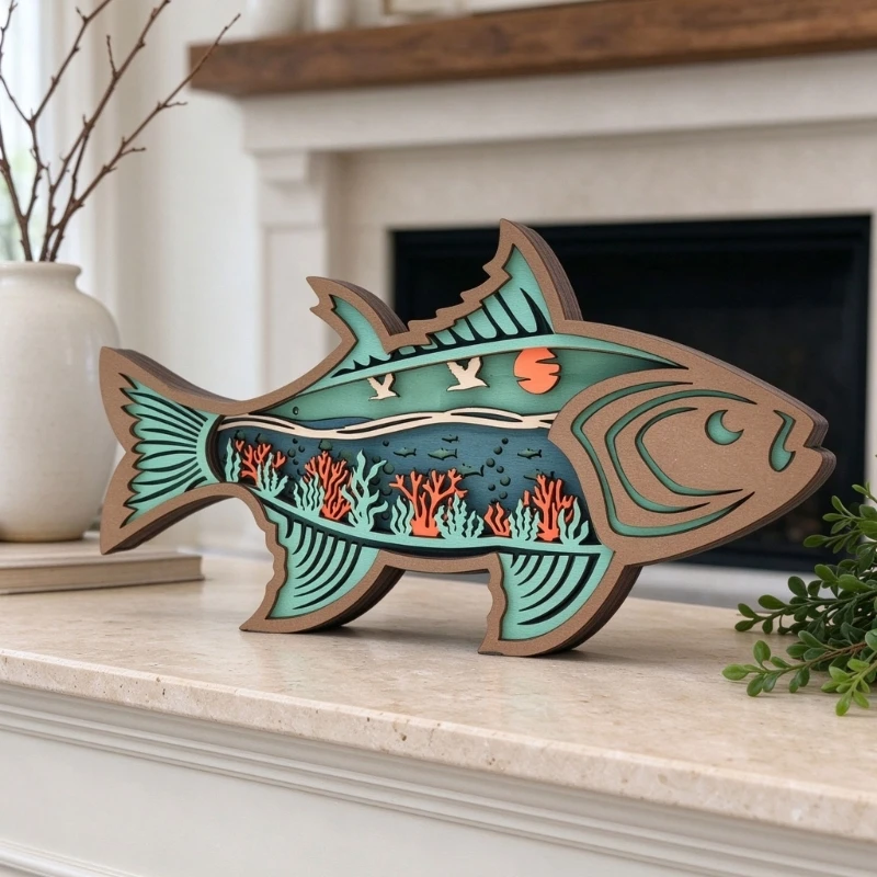 Illuminating Wooden Animal Tabletop Decoration with Layered Cutout Artwork for Living Room, Bedroom, or Office Display 87HA