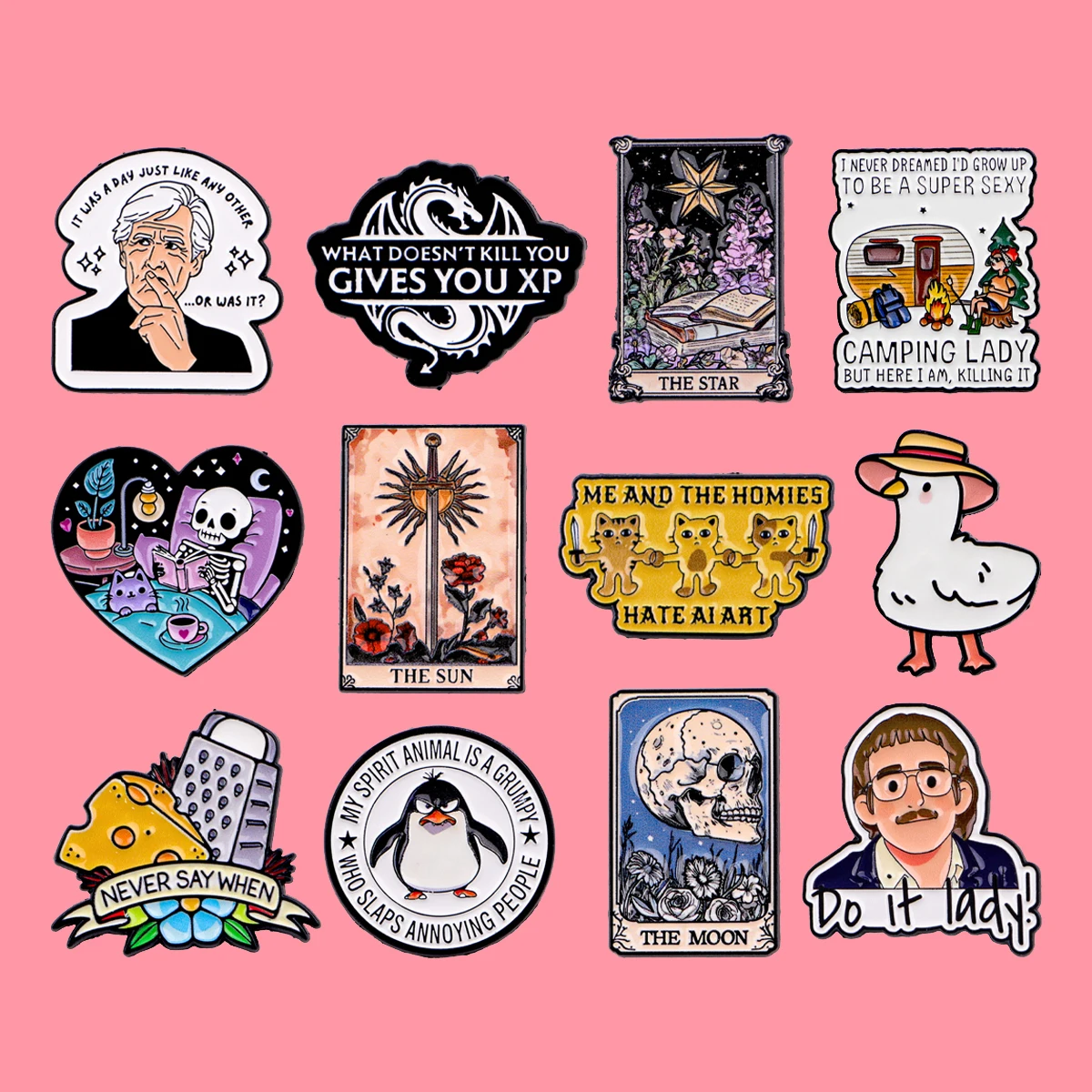 Sonne Mond Tarot Karten Emaille Pin Lustige Zitate Ente Brosche Anstecknadeln Abzeichen auf Rucksack Kleidung Accessoires Modeschmuck Geschenke