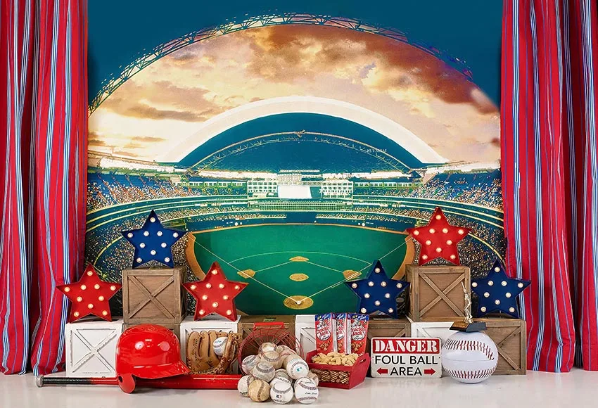 Mehofond Photography Background Sport Games Baseball Field Stadium Boy Birthday Party Cake Smash Decoration Photo Backdrop Studi