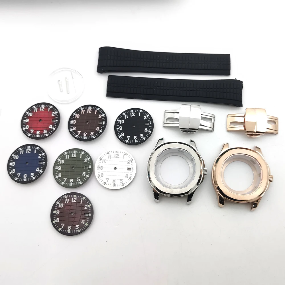 

42MM NH35 Silver/Rose Gold Watch Case Sapphire Glass for NH35 NH36 Movement Rubber watch strap 31.5MM Dial Luminous