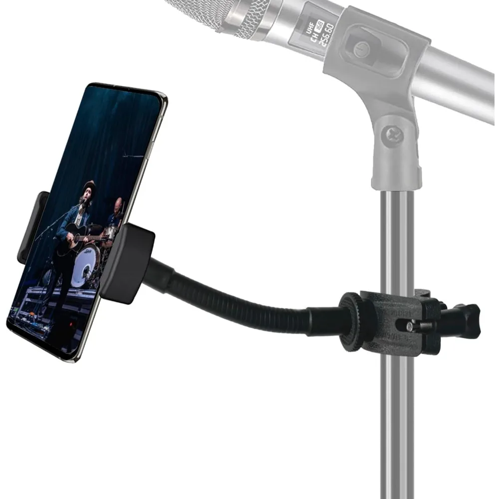 

Flexible Phone Holder for Microphone Stand Adjustable Mount Fits All Smartphones