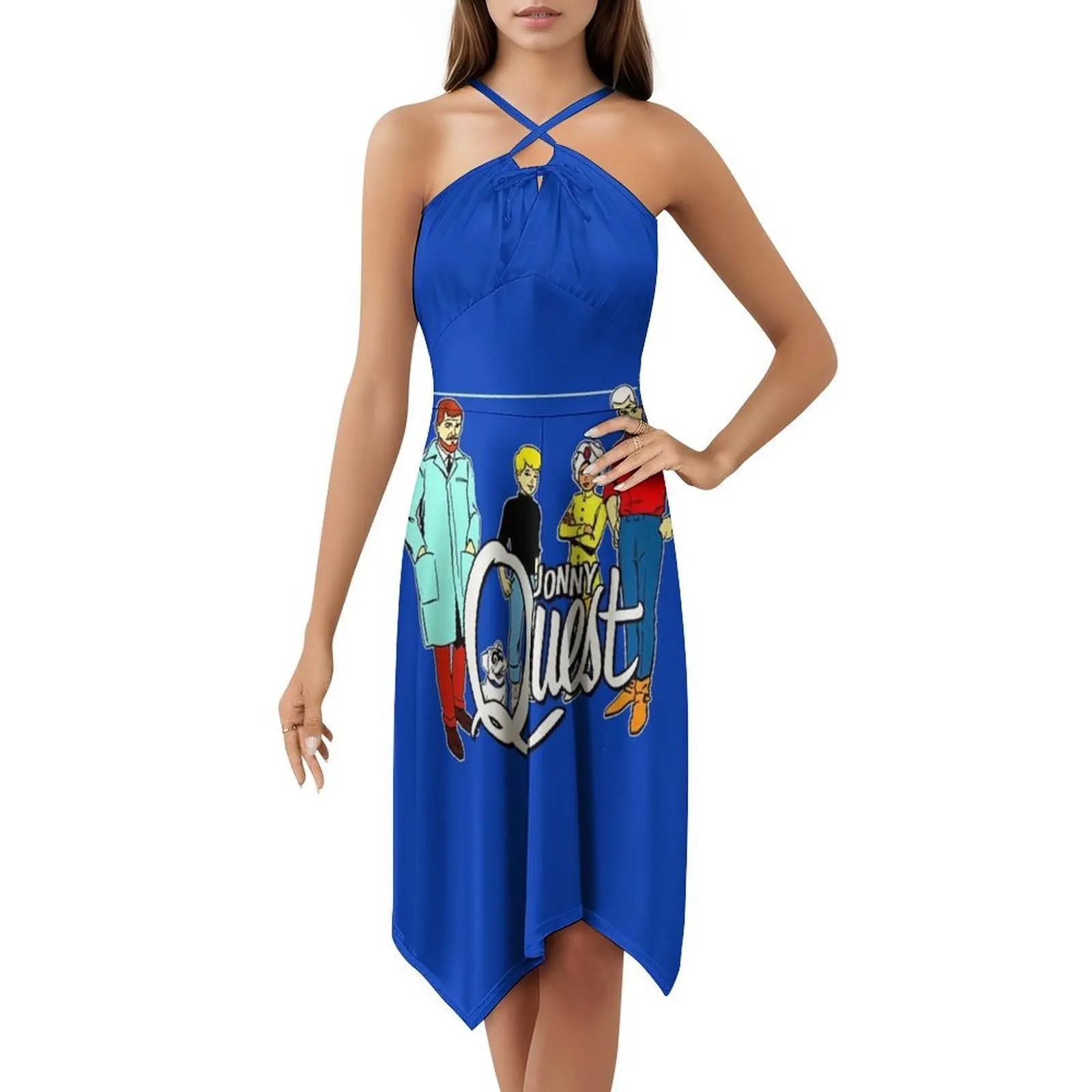 ชุดเดรสลายดอกไม้แบบไม่ซีดจางของจอนนี่ เควสสำหรับผู้หญิง ชุดลำลองสำหรับฤดูใบไม้ผลิและฤดูร้อนสำหรับงานปาร์ตี้ จอนนี่ เควส แอนิเมชั่นยุค 1970 70