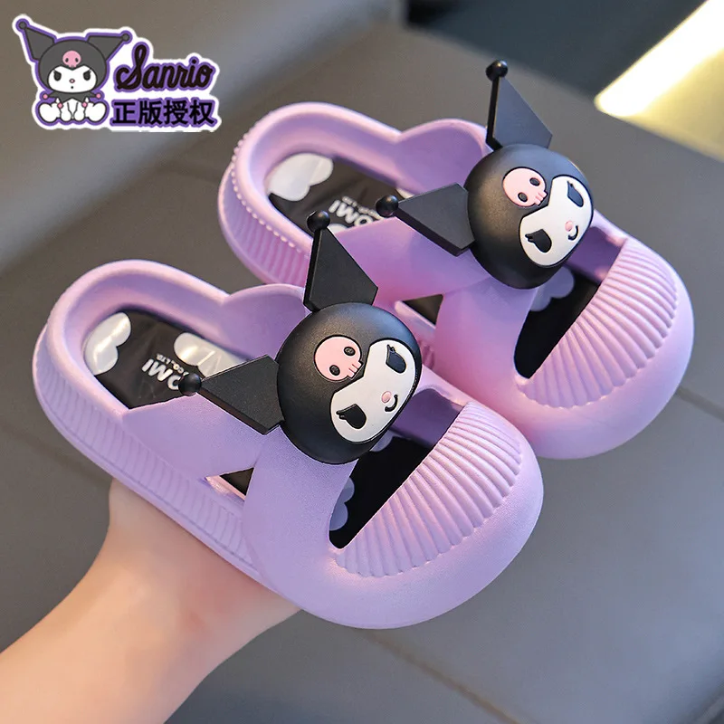 

Children's Slippers Girls' Summer Cartoon Cute Anti Slip Indoor Shower Kuromi Soft Soled Baby Pink Purple Slippers Size 24-39