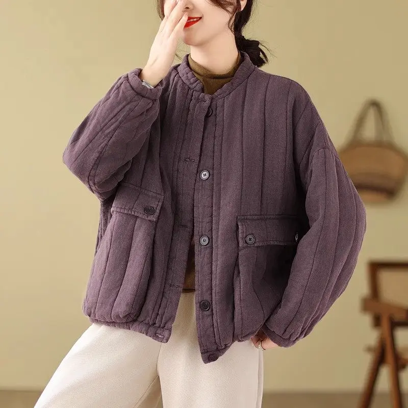 Oversized Women\'s Cotton Jacket Thickened Patchwork Loose Warm And Artistic Retro Quilted Winter Coat Short Outerwear Z3515