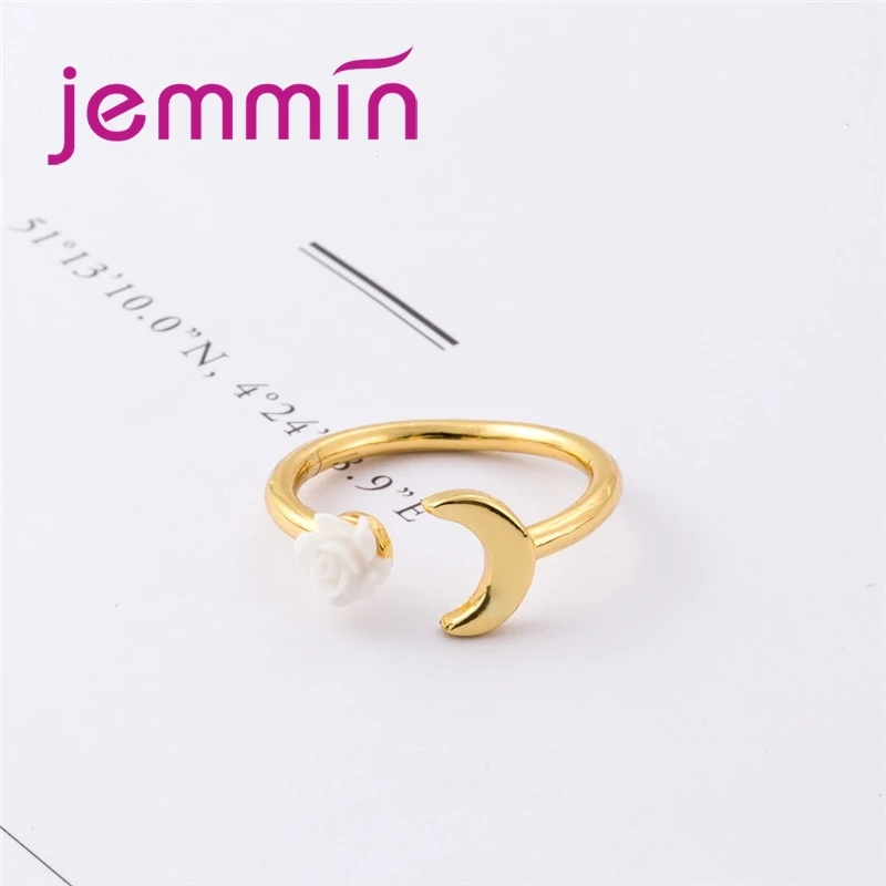 Fashion Adjustable Jewelry Ring Gold Color Moon Ceramic Flower Ring For Women Wedding Party Ring Friendship Gift