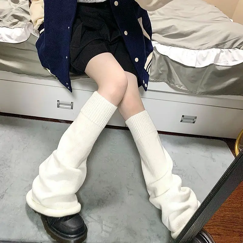 

White Flare Warm Socks Women Wide Legs Gothic Style Warm Leg Warmers Featuring Knitted Minimalist Fashion Leg Warmers