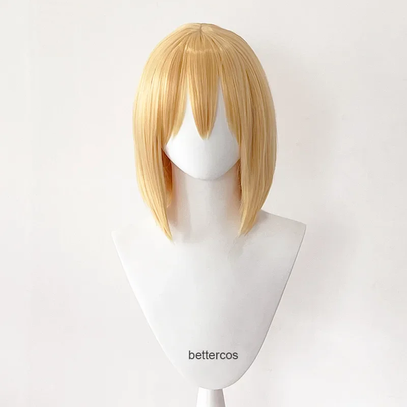 Howl Short Blonde Wig With Howl Earrings Necklace Heat Resistant Hair Cosplay Wig Wig Cap