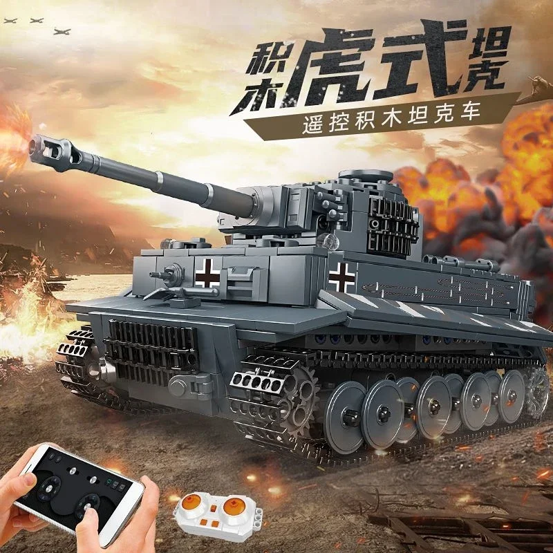 

Конструктор Mould King 20014, 800 деталей, военная техника, танк Тигр с моторизацией (управление через приложение и пульт), техническая модель для сборки, подарок для детей