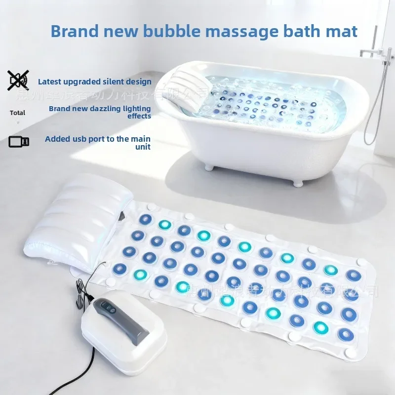 Bubble Massage Bath Mat Colorful, Silent SPA Spa Machine with Light, Remote Control 6-speed Adjustable Bubbles SPA 110V-220V