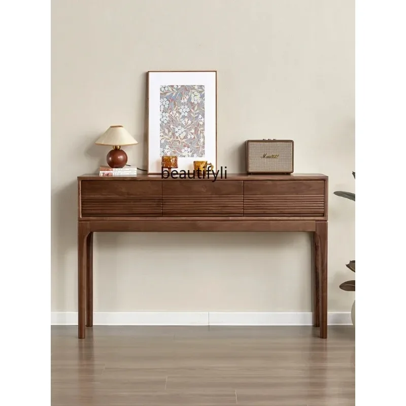 A85 North America Black Walnut Wood Entrance Table Simple Solid Wood Entrance Cabinet Wall-Mounted High-Leg Locker