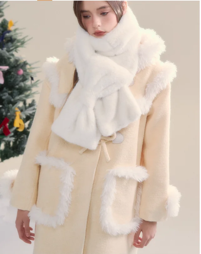 Autumn and Winter Soft Girl Versatile Kawaii Sweet Cute Original Lolita Girl Big Bow Plush Warm Scarf for Women