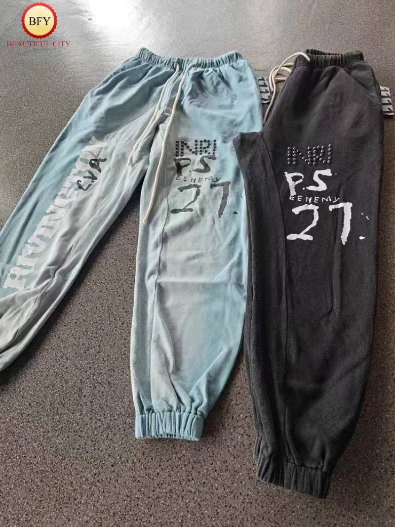 Industrial Wash Best Quality RRR123 Drawstring Jogger Sweatpants Diamonds Letters Vintage Casual Long Pants