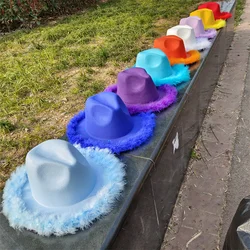White fedora hat terry Korean version Chaoyu big brim hat wide brim men's hat autumn and winter vintage wild hat men's and women