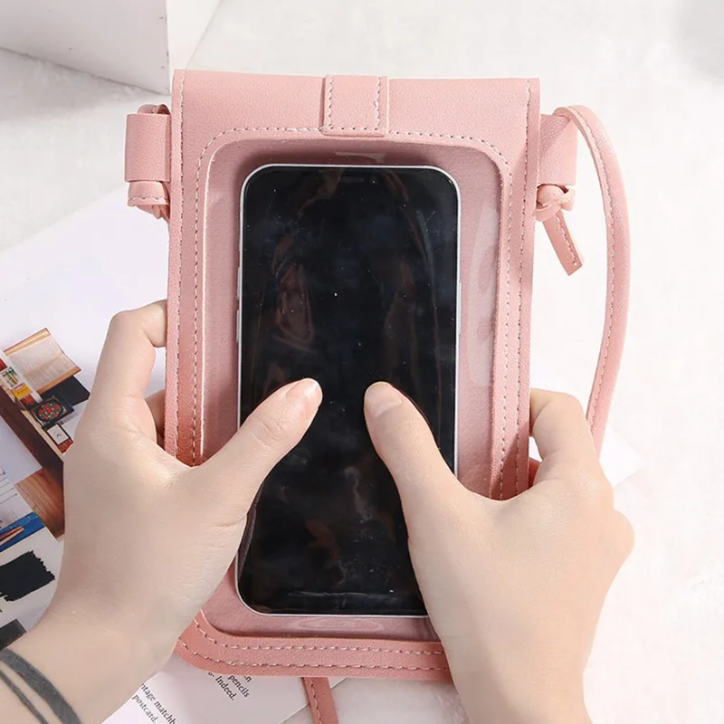 Moda Touch Screen donna borsa per cellulare tracolla porta carte trasparente borsa da ragazza portafogli da donna in pelle PU