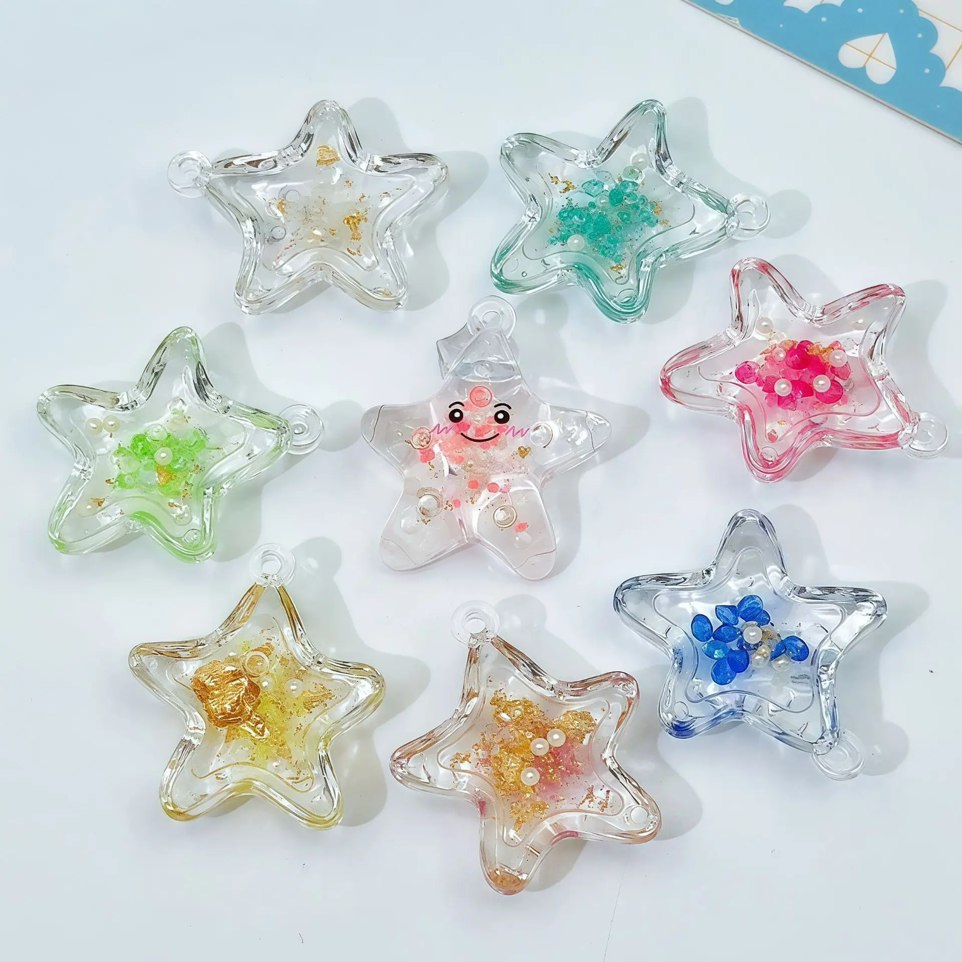 5Pcs Glow In Dark Cute Smiley Starfish Charms Acrylic Pendants DIY Jewelry Accessories For Earrings Necklaces Keychains view 3