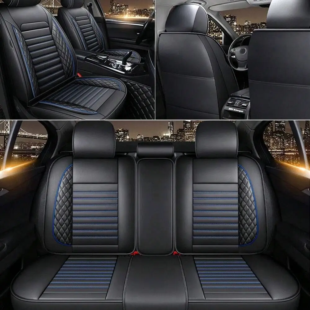 

5 Seat Car Seat Cover Full Set Luxury Faux Leather Waterproof Front Rear Cushion Protector Interior Decor 4 Season Use For Most