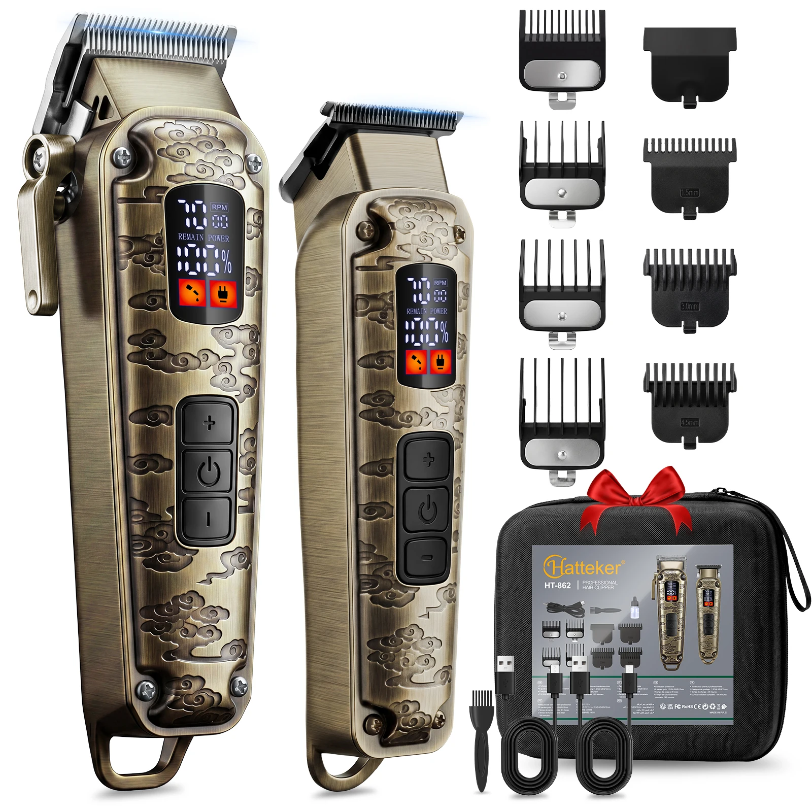 

Hatteker Electric Hair Trimmer Metal Barber Shop Carving Hair Clippers Mother Machine Two-Piece Set for Professional Haircutting