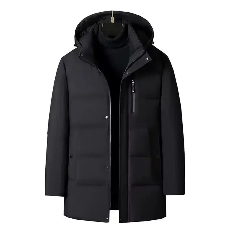 Men's High Quality Medium To Long Down Jacket Man Winter Middle-aged And Elderly Leisure Thick Warm Hooded Duck Down Puffer Coat