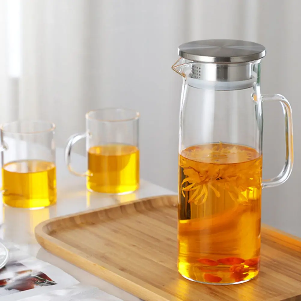 Large Capacity Transparent Glass Water Pitcher Cold Water Kettle for Home Office Picnic Bbq Party Juice Lemonade Tea Beverage