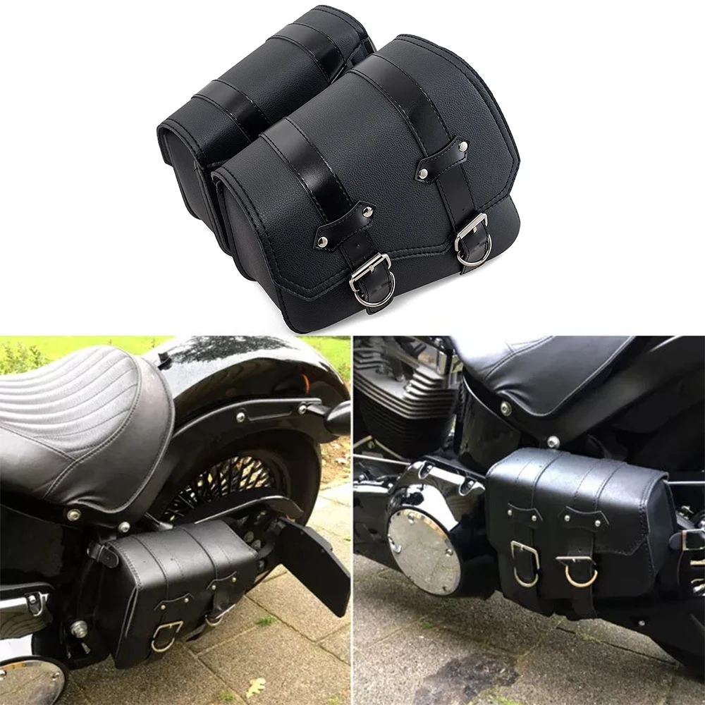 

Motorcycle Side Saddle Bags PU Leather Swing Arm Tool Bag Bottle Holder Cafe Racer Storage Luggage Bag Waterproof For Cruiser