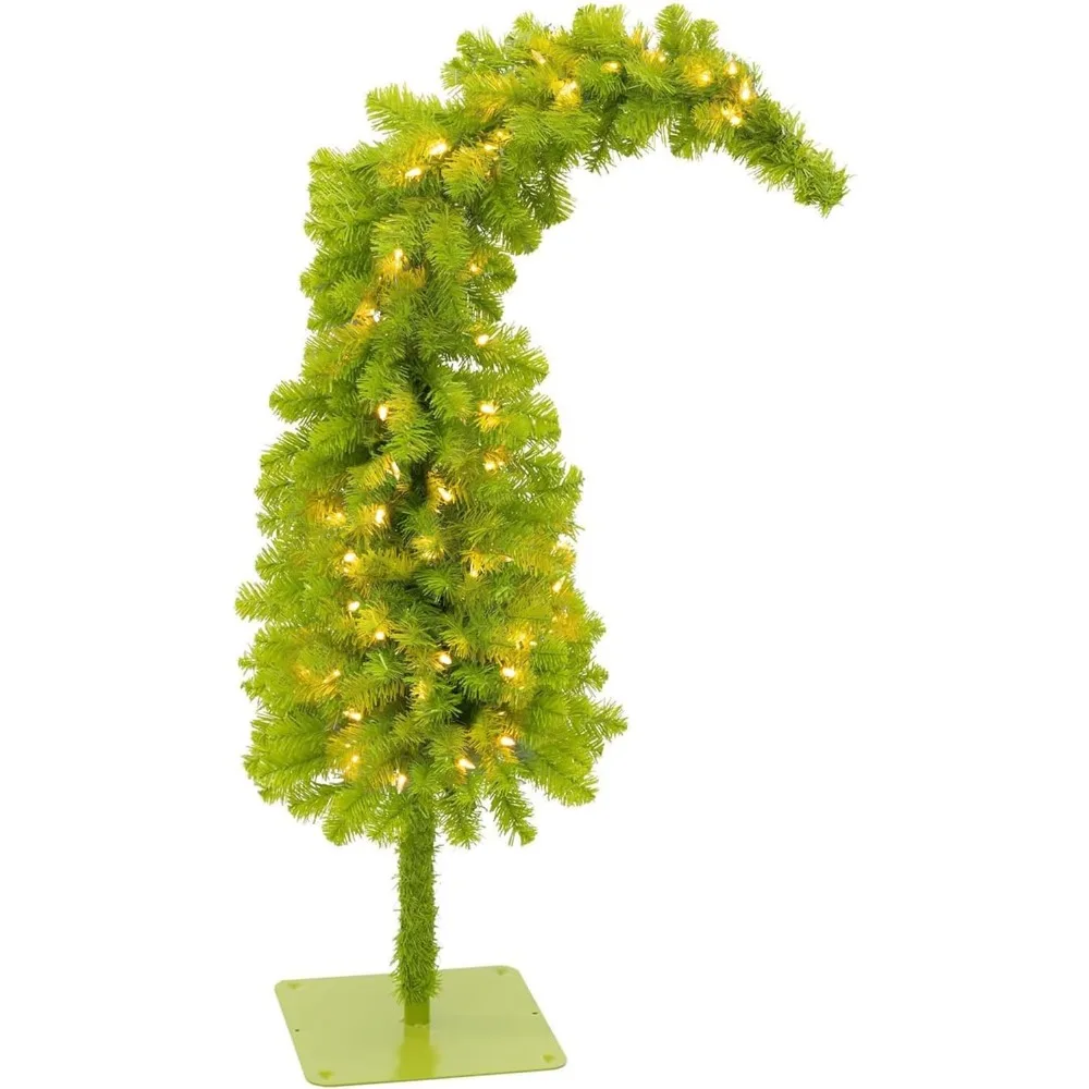 

3 FT Christmas Tree with Bracket, Artificial Lighting for Indoor Use. Unique Plastic Tree with Metal Base and Lighting Fixtures