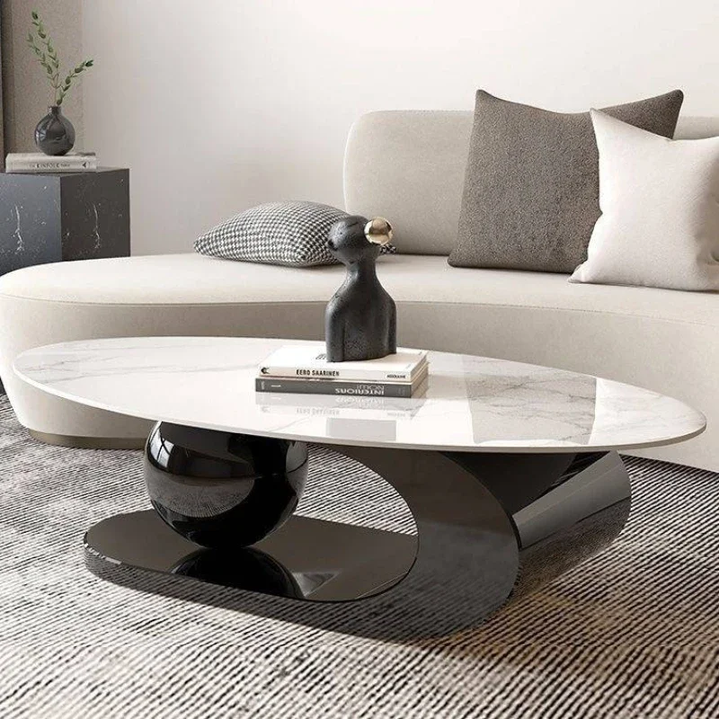 Modern Light Luxury Coffee Table Italian Designer Black Oval Coffee Table