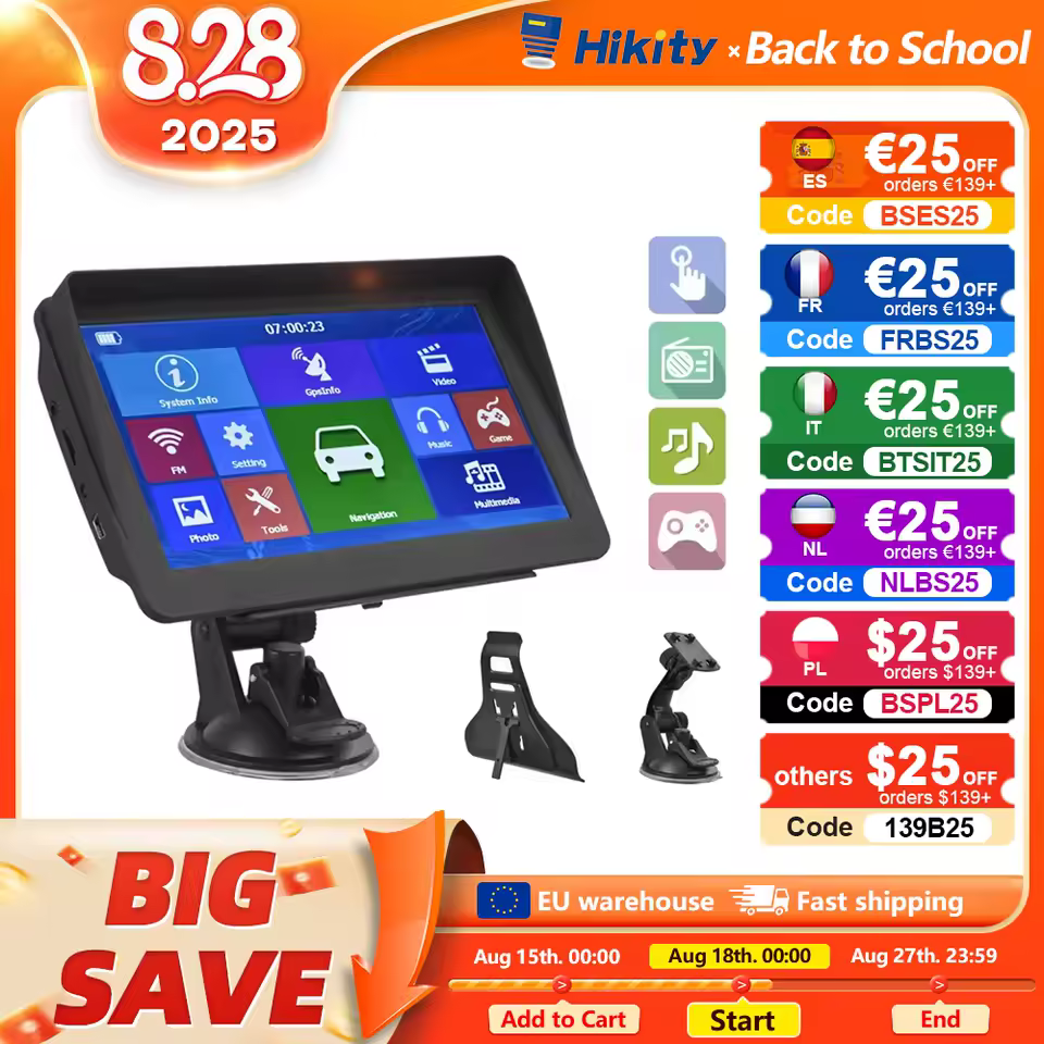 Hikity 7'' Car Sat GPS Navigation Navigator with Free Maps Touch Screen Built-in 8GB ROM Support FM Radio MP3 MP4 Player