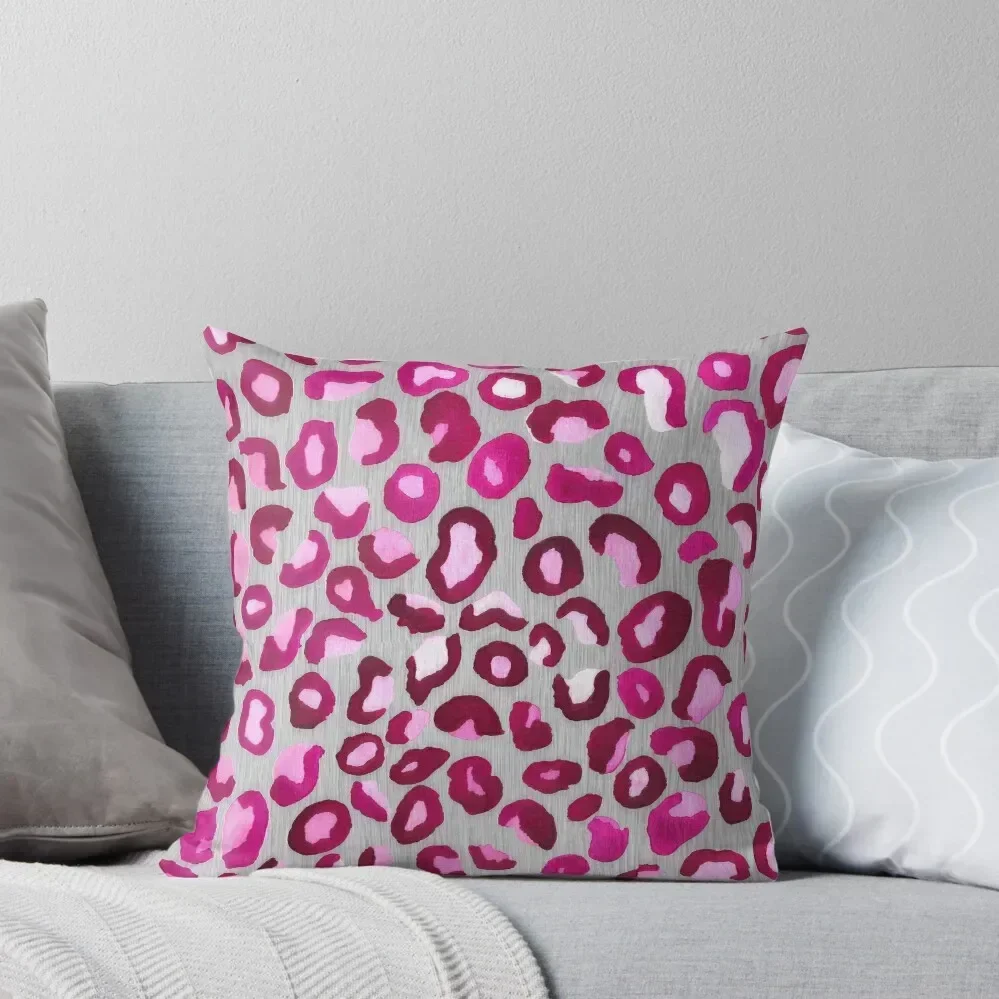 

Hot Pink Watercolor Leopard Print on Grey Wood Throw Pillow pillows decor home Cushion Cover Set Pillowcases pillow