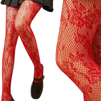 Trendy Women's Branches Patterned Colored Lace Fishnet Tights Y2K Branch with Leaves Pattern Red Fishnets Ladies Net Pantyhose