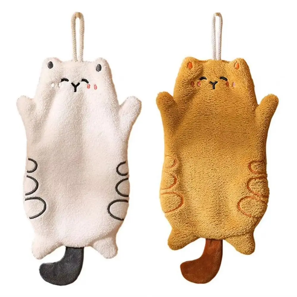 Creative Cartoon Hand Towel Cat Shaped Kawaii Kitchen Cleaning Rag Thickened Coral Fleece Kitchen Cute Wipe Cloth Bathroom Use