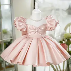 High-End Children's Baptism Princess Evening Gown Bow Beading Design Wedding Birthday Party Girls Dresses For Eid  A2401