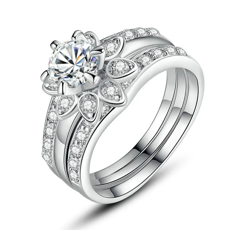 

Fabulous Double Pave Bands Flower Cz Halo Sterling Silver Ring for Women Gift