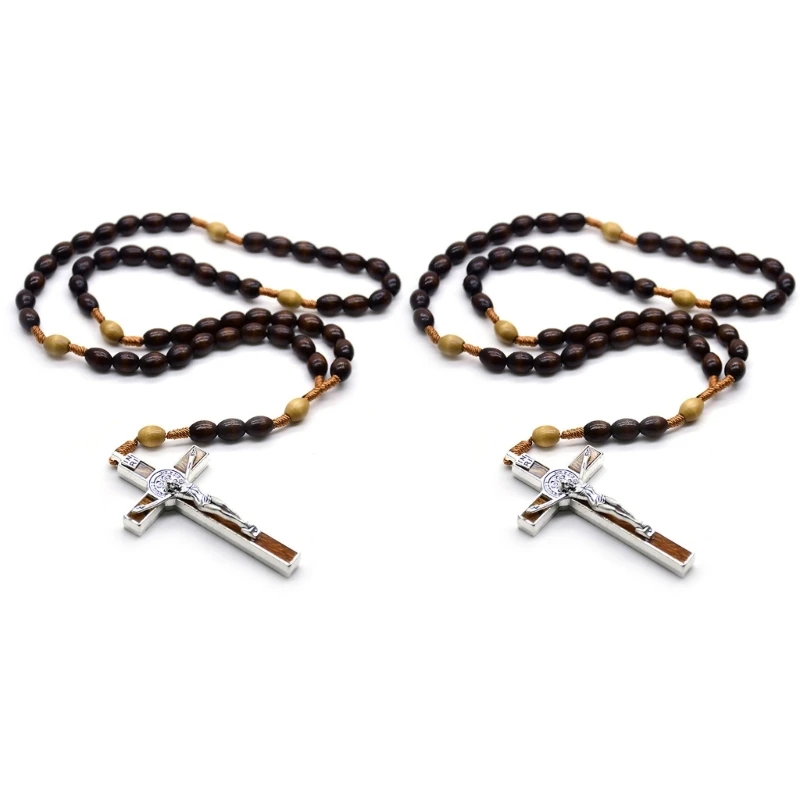 Beads Rosary Necklaces Handwovens Pendants Long Chain for Womens Man