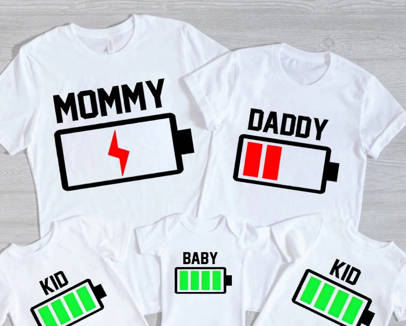 Funny Electricity Print Celebrate Family Matching Outfits Electricity Increase Graphic Daddy/Mommy/kid Matching Clothes