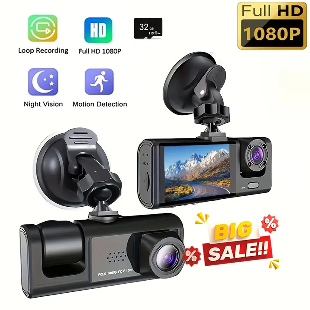 

3-канальный автомобильный видеорегистратор 1080P, видеорегистратор для автомобилей, видеорегистратор, двойной объектив, видеорегистратор, камера заднего вида для автомобиля, автомобильный аксессуар