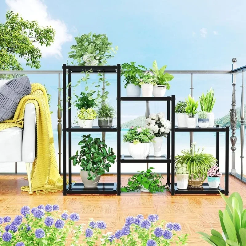 Plant Stand Indoor Outdoor, Heavy Duty Metal Waterproof 7 Tiered Plant Shelf for Multiple Flower Planter Holder