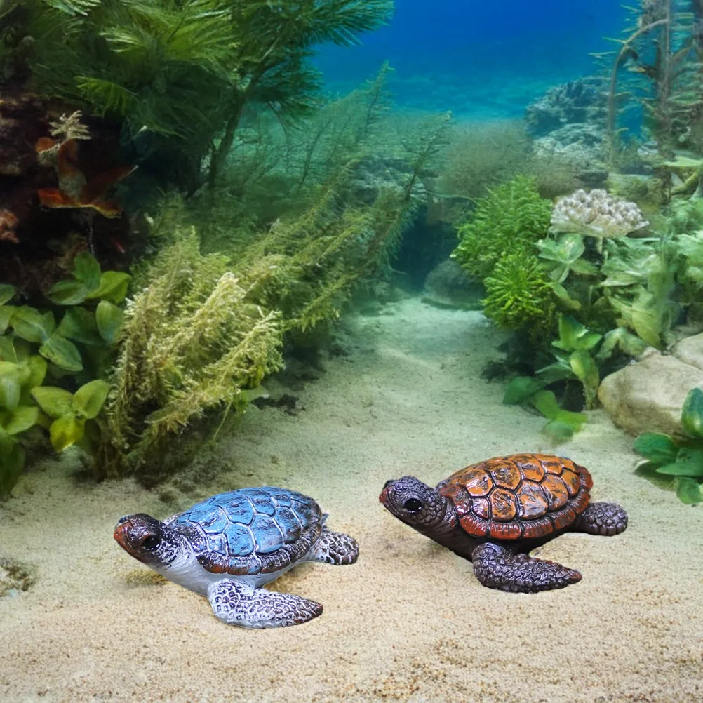 3Pcs Small Realistic Resin Sea Turtle Figurines Mini Turtle Ornaments Aquarium Fairy Garden Coastal Ocean Decor