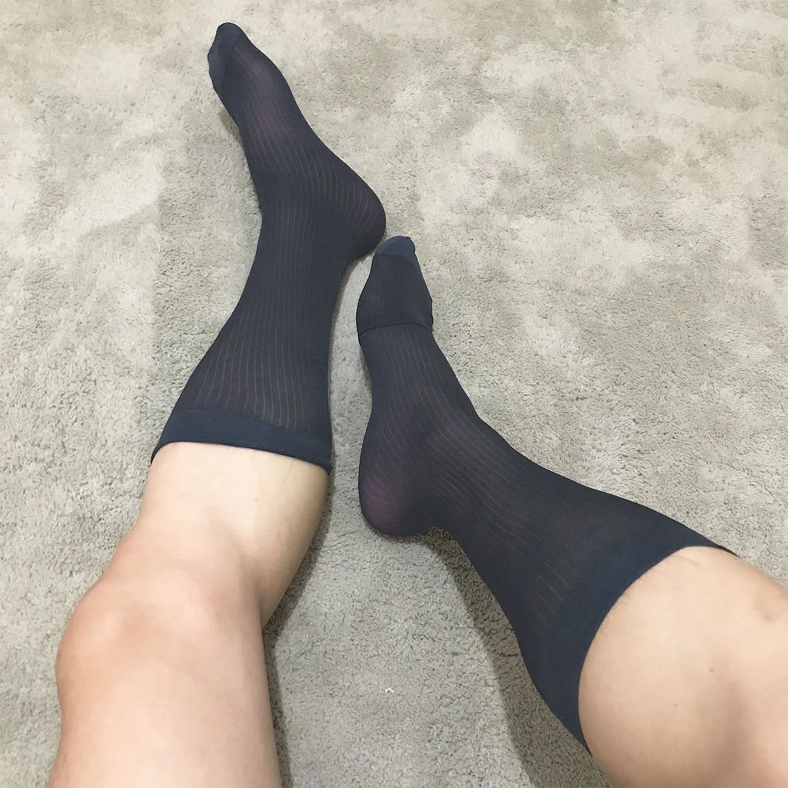 Men\'s Dress Socks Transparent Business Suit Tight Tube Stockings Formal Wear Sexy Male Breathable Nylon Strip BDSM Fetish Socks