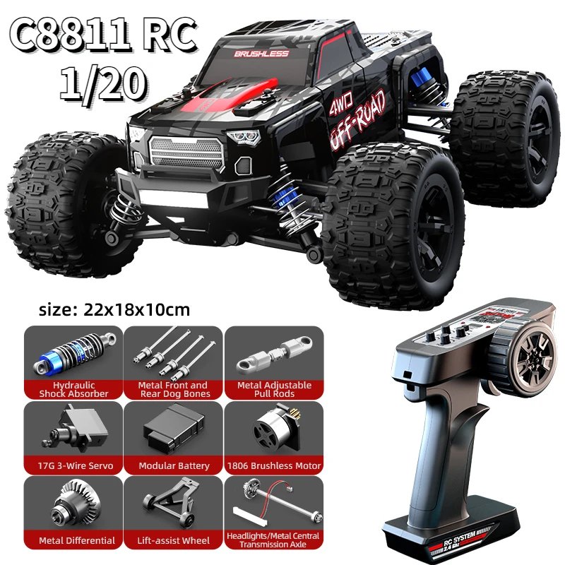 JJRC C8811 RC 1/20 4WD Metal Brushless de alta velocidade 4WD modelo de carro de controle remoto elétrico Drift Racing Car Boy Toy