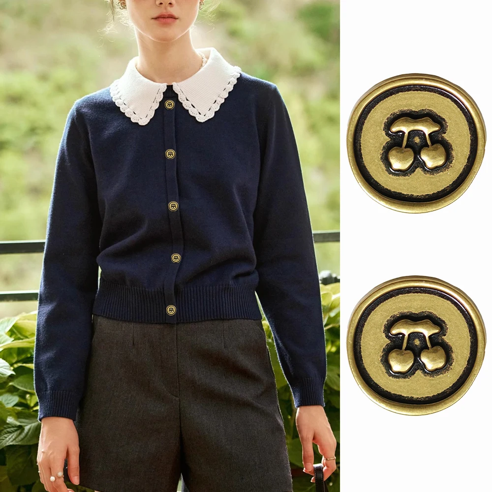 

10pcs Vintage Cherry Metal Buttons for Coats/Sweaters, 17.5/25mm, Bronze, Cute Round Decorative Buttons, Sewing Accessories