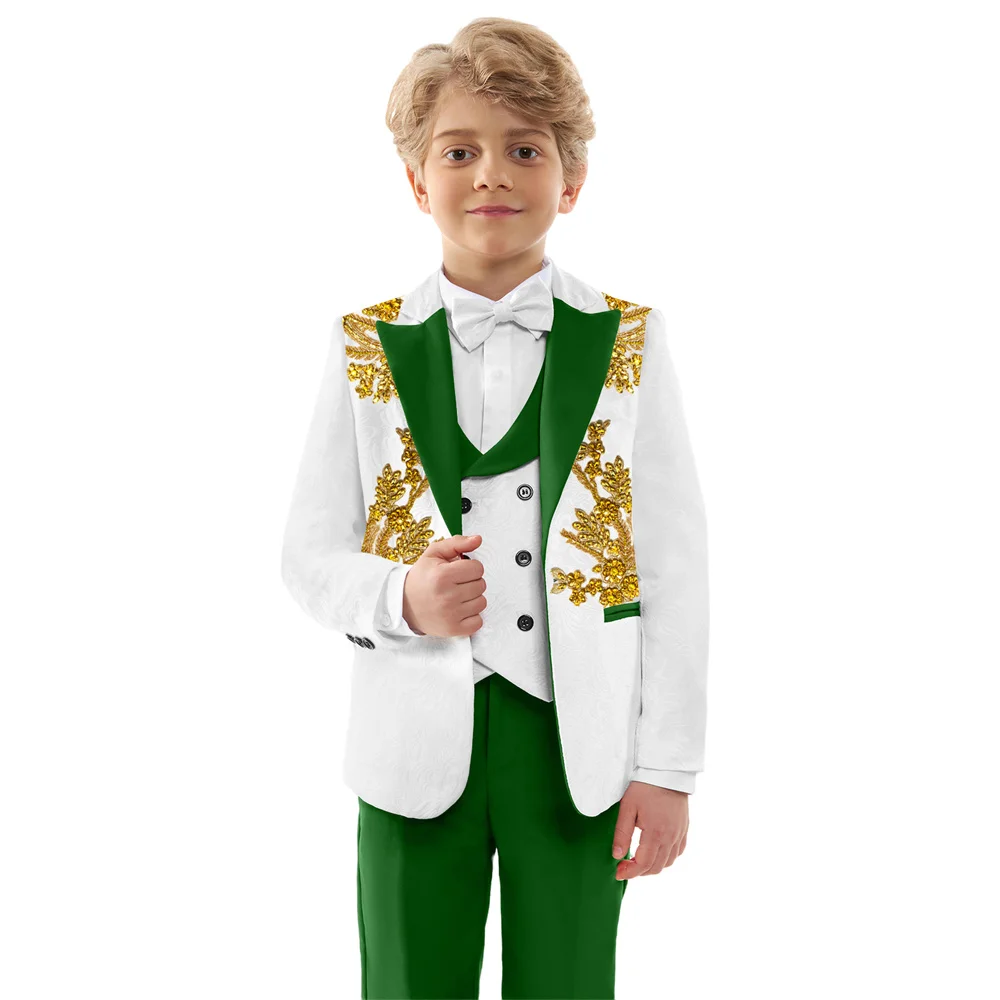 

Exquisite Boys Slim Fit Suits 4 Pieces Host Costumes Popular Peak Lapel Kids Suit Set Wedding Brithday Party Tuxedo In Stocks